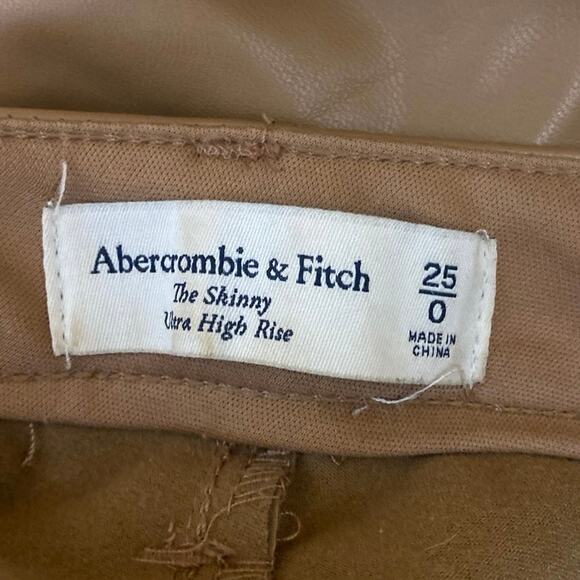 Abercrombie & Fitch Brown Faux Leather Skinny High Rise Split Hem Pants Size 25 - Picture 4 of 5
